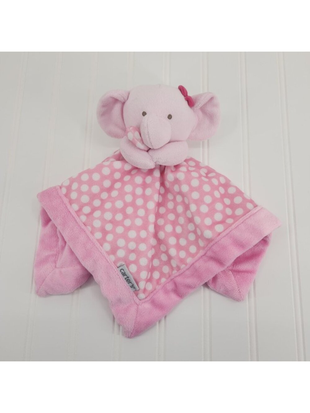 Carters Elephant Lovey Pink Plush Security Blanket Polka Dot Baby Comfort